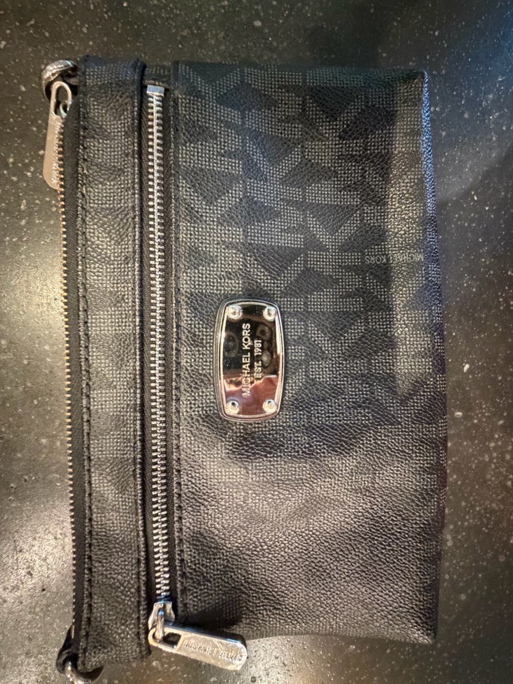 Michael Kors Black Signature Logo Women's Zipper Closure Clutch